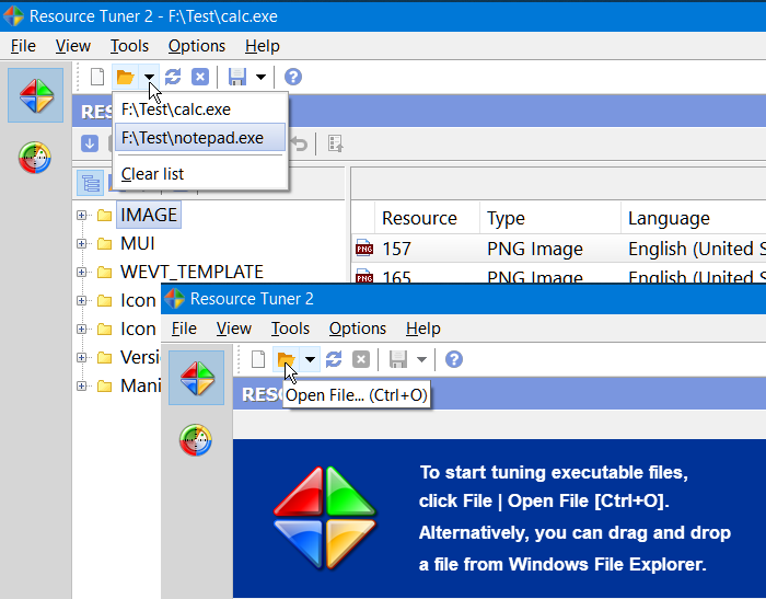 Открытие файла в Resource Tuner Открытие файла в Resource Tuner